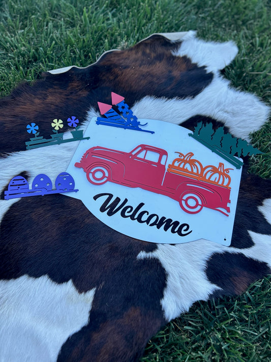 Welcome Sign with Changing Seasons